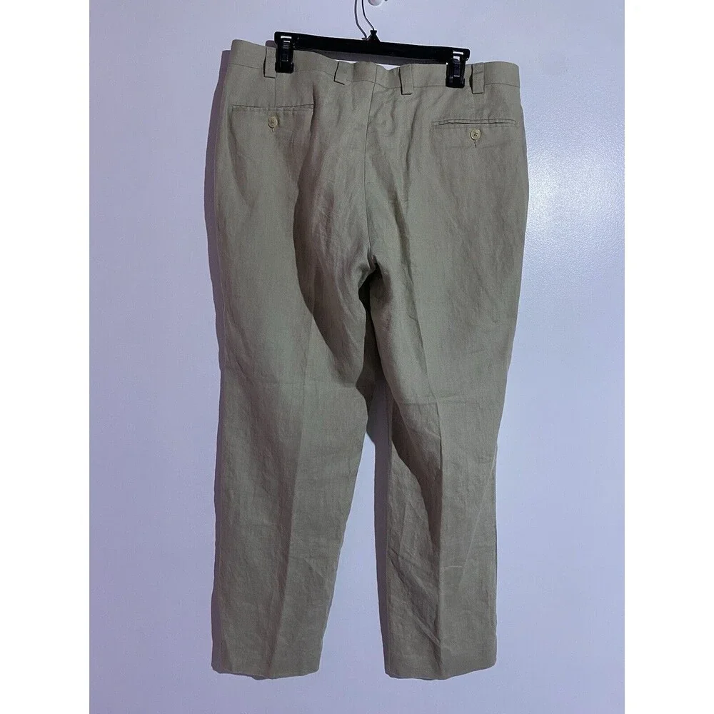 Calvin Klein Pants Mens 36x30* Tan Linen Chino Beach Resort Relaxed Trousers‎